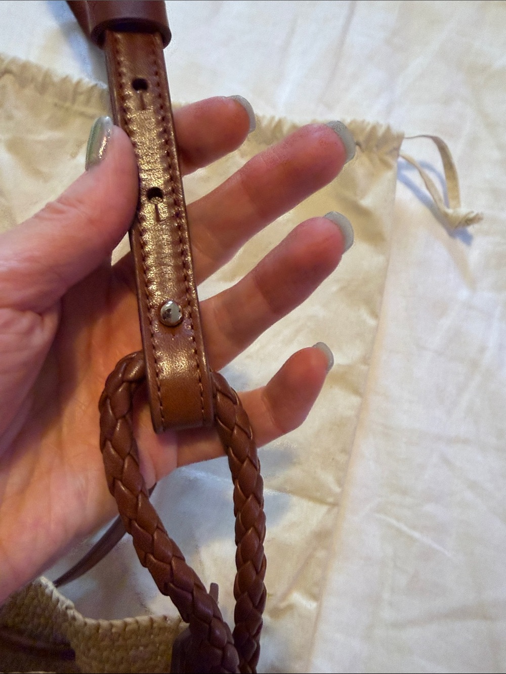 Sezane Natural Straw Crossbody with Brown Leather Trim - Picture 4 of 6